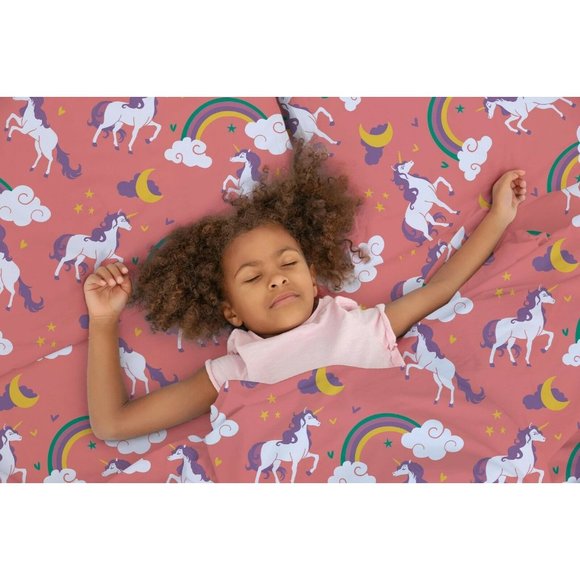 Castle And Clover Lunar Unicorn Sheets Pink Full Size Bed Sheet Set - Picture 2 of 7